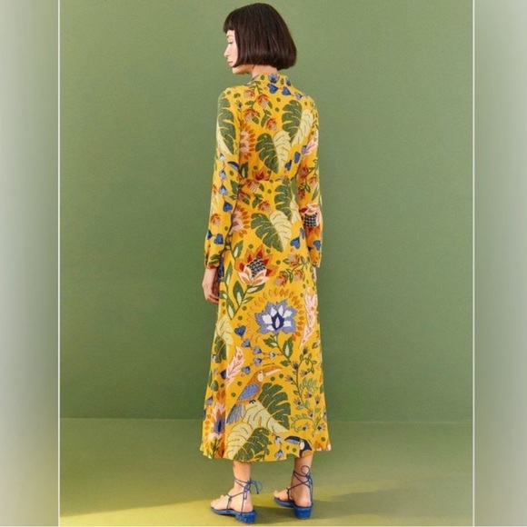NWT originally $220 Farm Rio Long Sleeve Summer Garden Yellow Maxi Dress XL - Picture 2 of 16
